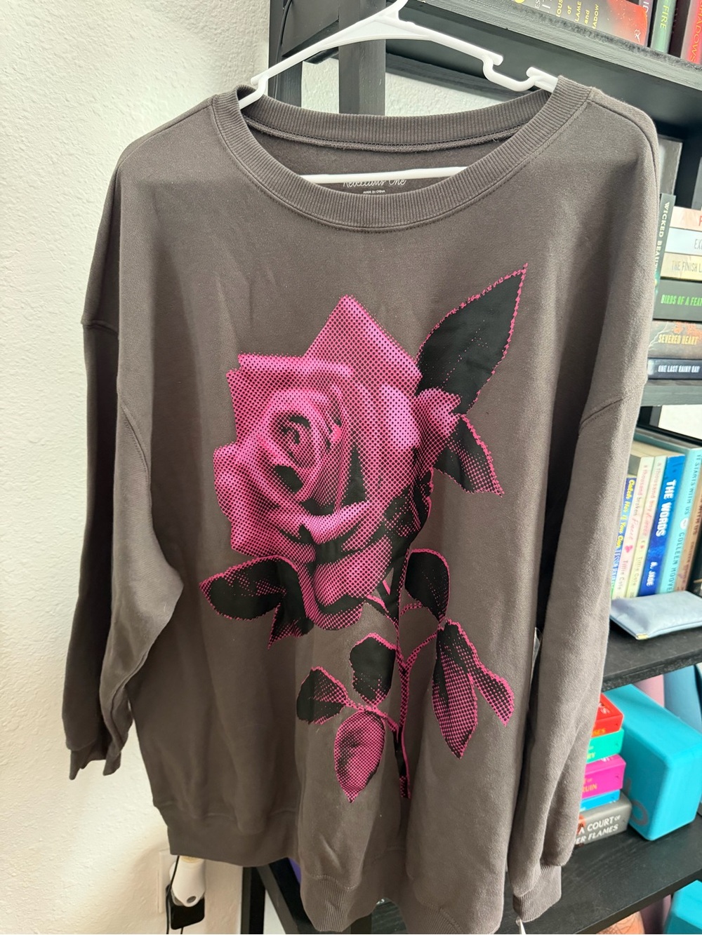 Rebellious One- 3X Women's Sweatshirt with Hot Pink Rose Graphic